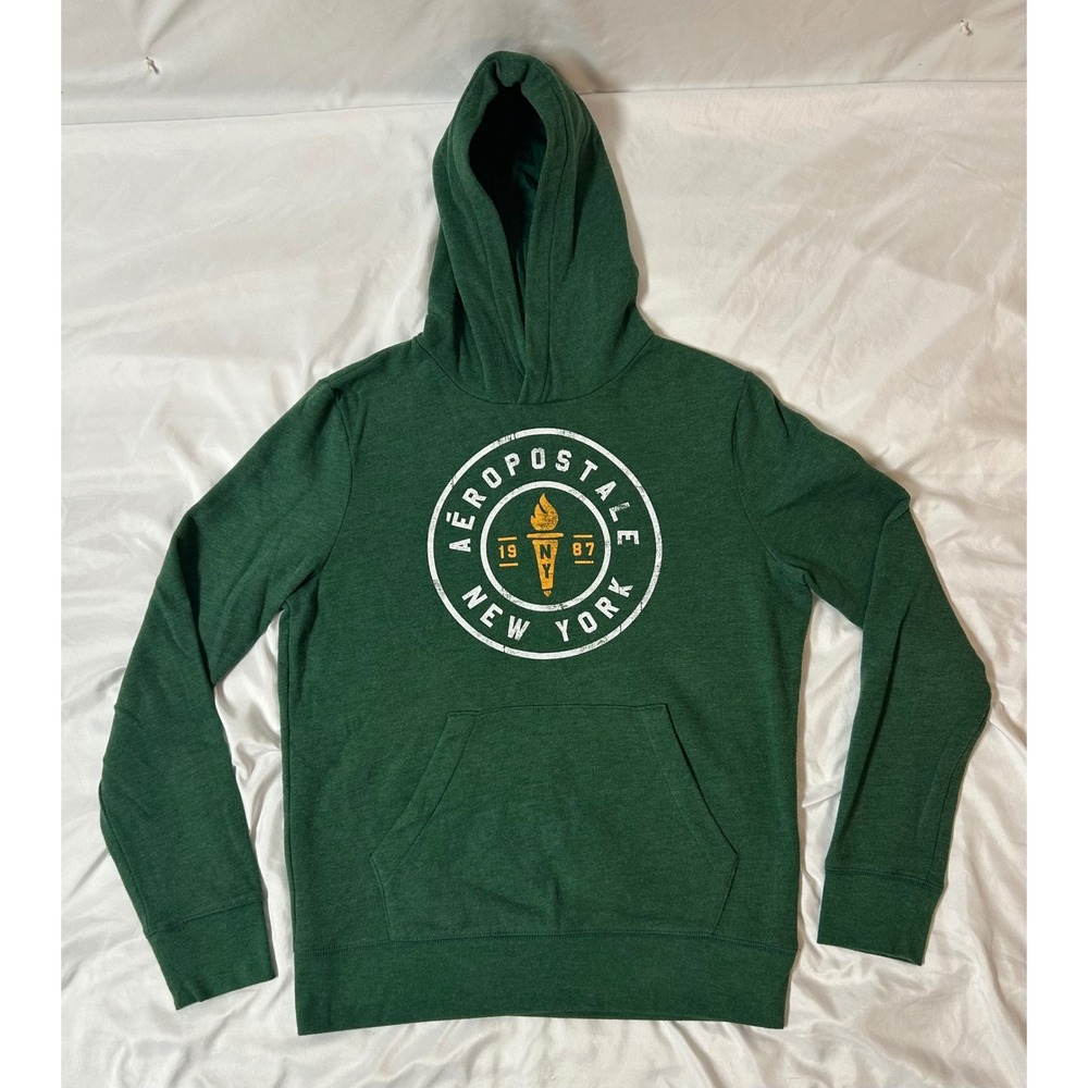 Aeropostale New York Graphic Y2K VTG Hoodie Green Heather Pullover Sweatshirt L